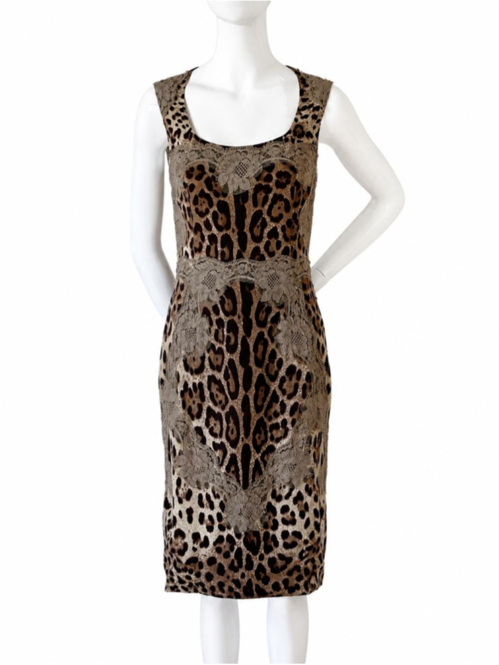 Dolce & Gabbana Leopard Lace Sheath Dress | Silk Lined Midi Designer Made Italy